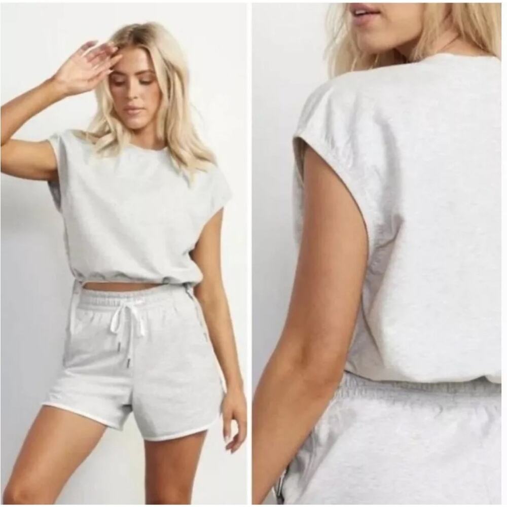 Stori Light Gray Side Tie Cropped Sleeveless Sweat Tee 4 Small